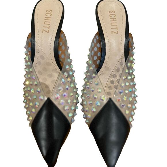 Schutz NWOB Greece Diamond Slip-On Pumps In Clear & Black Size 6.5 - Picture 3 of 7